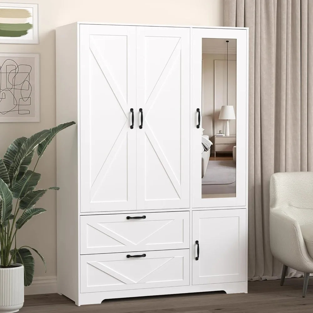 71.7" Armoire Wardrobe Mirror 3-Doors 2-Drawers Motion Sensor