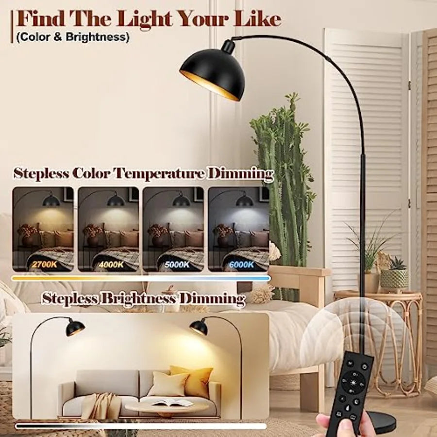 Dimmable Arched Floor Lamp Remote Control 2700-6000K 9W LED Bulb Included