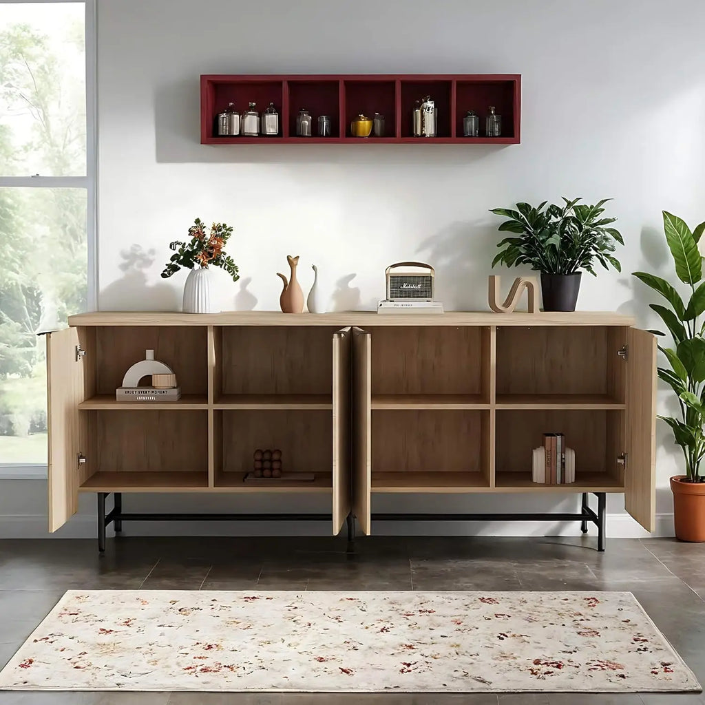 68in Mid-Century Fluted Entertainment Center for 55-75in TV, Storage Cabinet