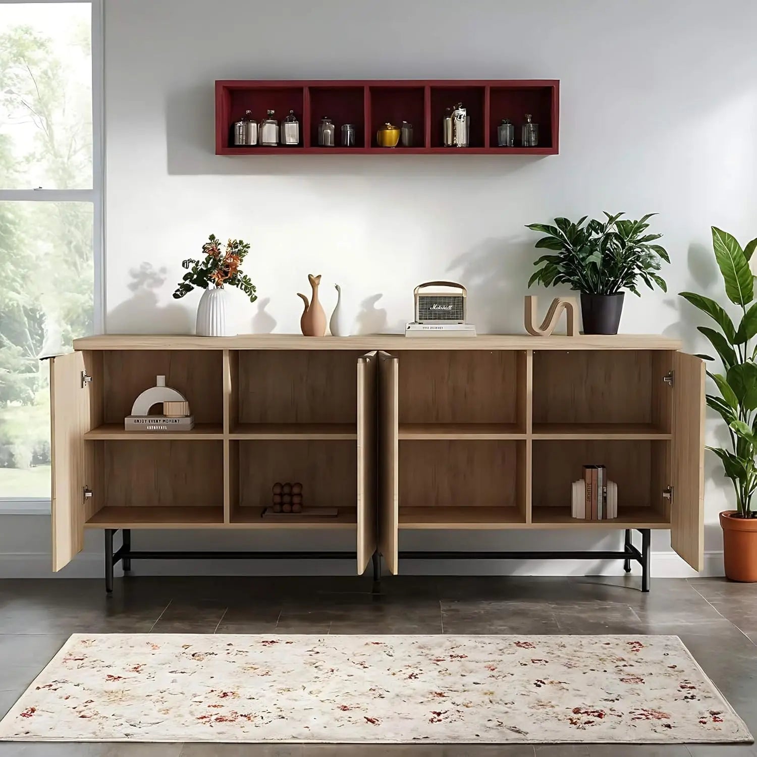 68in Mid-Century Fluted Entertainment Center for 55-75in TV, Storage Cabinet