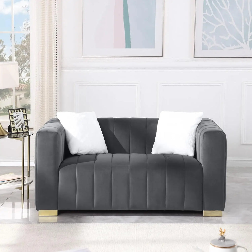 63'' Velvet 2-Seater Loveseat Metal Base Legs 2 Pillows