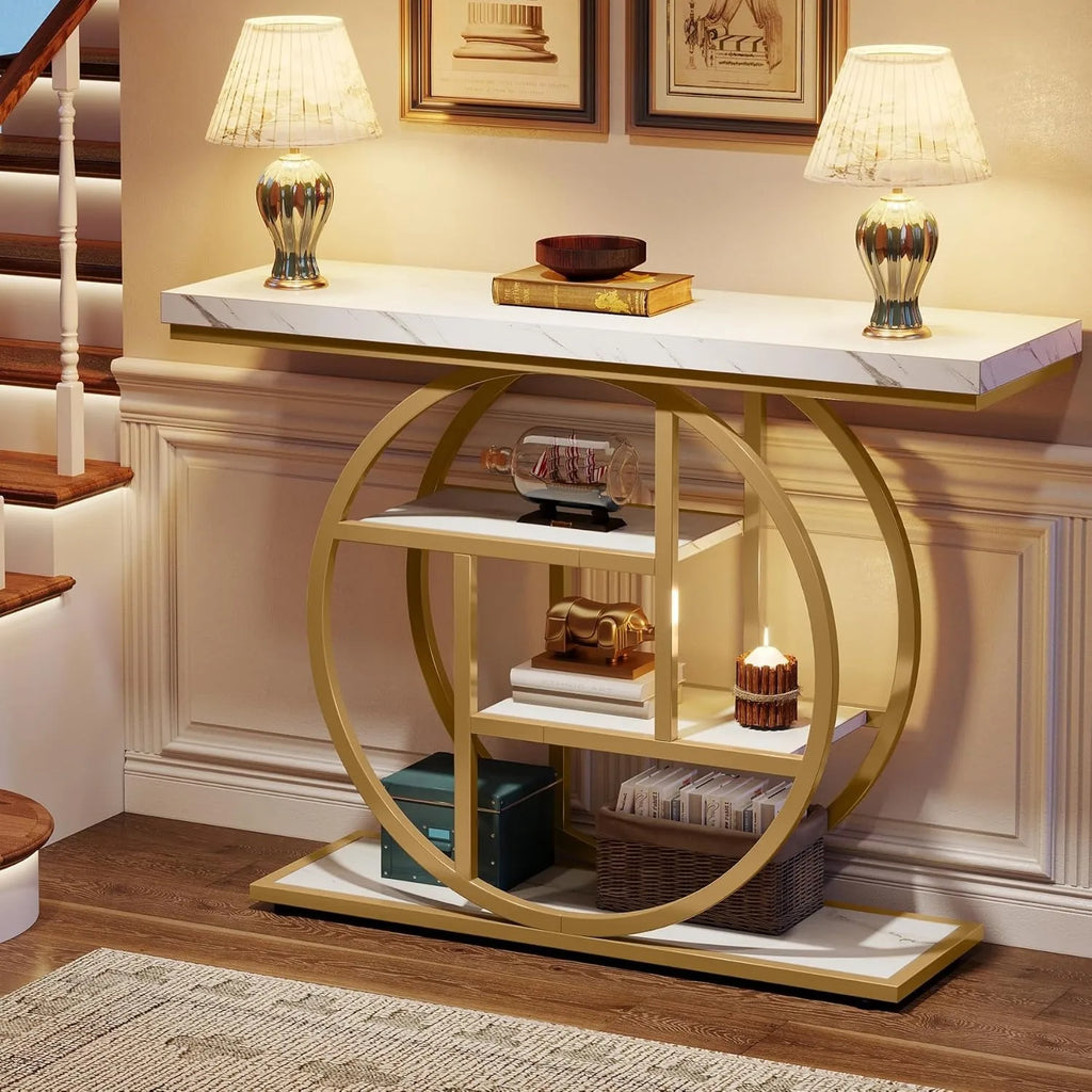 41.3" Console Table,  4-Tier Sofa Table, Narrow with Storage Shelves