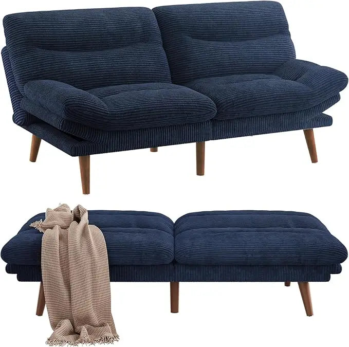 Futon Sofa Bed, 66IN Corduroy Recliner Sleeper, Adjustable Backrest, Armrests
