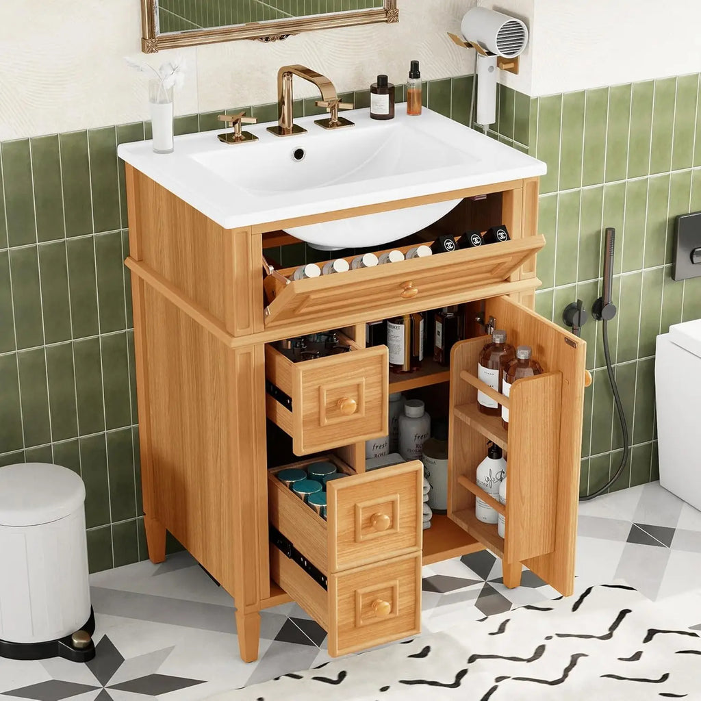 24-inch Vanity Flip Drawer Single Storage Cabinet 2 Drawers
