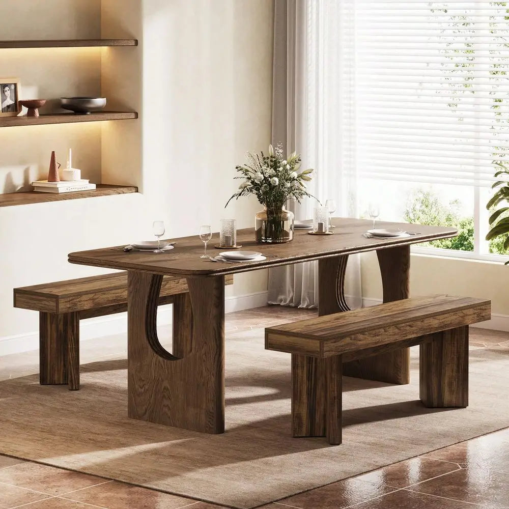 Farmhouse 47IN Wooden Dining Bench, Sturdy Frame