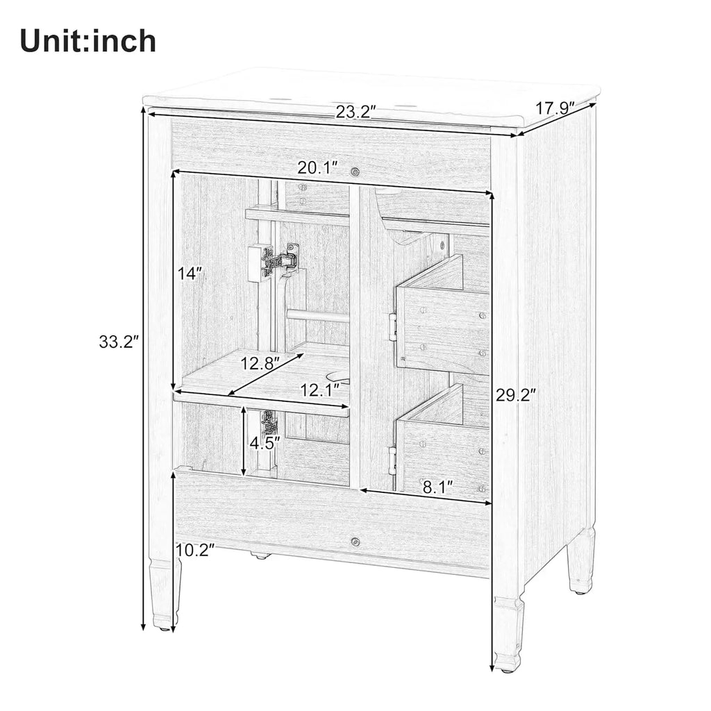 24-inch Vanity Flip Drawer Single Storage Cabinet 2 Drawers