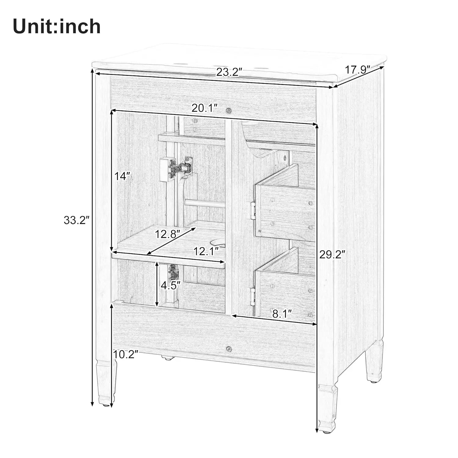 24-inch Vanity Flip Drawer Single Storage Cabinet 2 Drawers