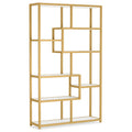 8-Open Gold Shelf Etagere Bookcase with Faux Marble