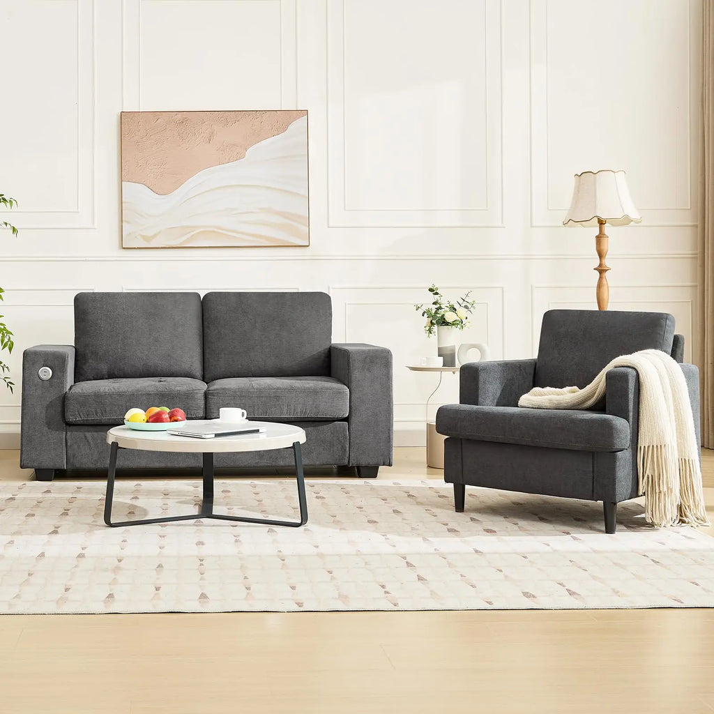 Accent Chair, Linen Soft Thick High Resilience Foam Cushion, Wood Legs