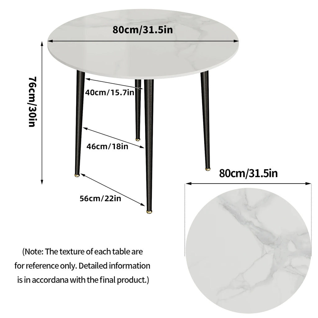Round Dining Table Marble Top 80cm Diameter for 4 Seat