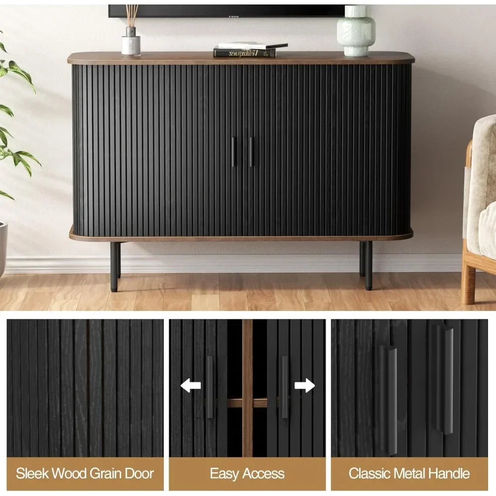 47''w x 32''h fluted sideboard storage console credenza slatted sliding