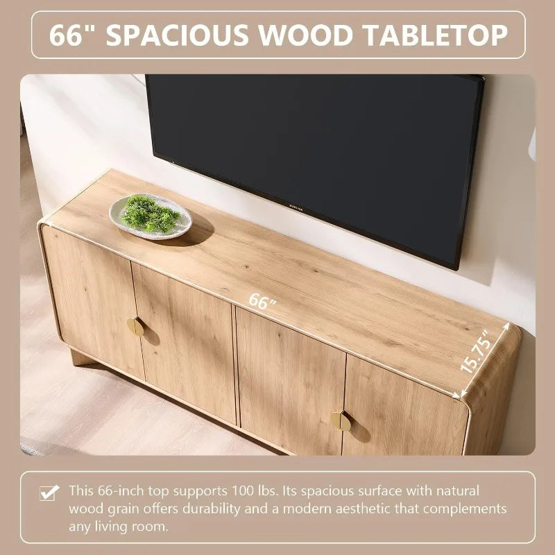 70" TV Stand for TVs Up to 80 inches, 30" Tall with Storage, Adjustable Shelves