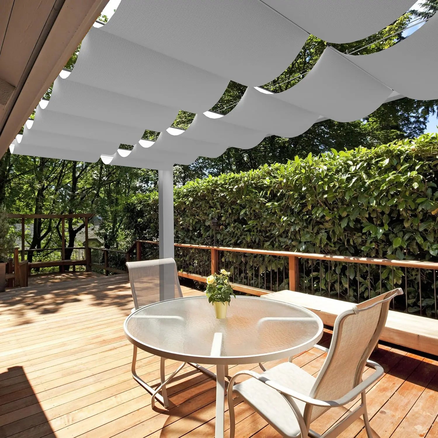 7'Wx20'L Pergola Shade Cover, Retractable Canopy, Wave Sun Shade
