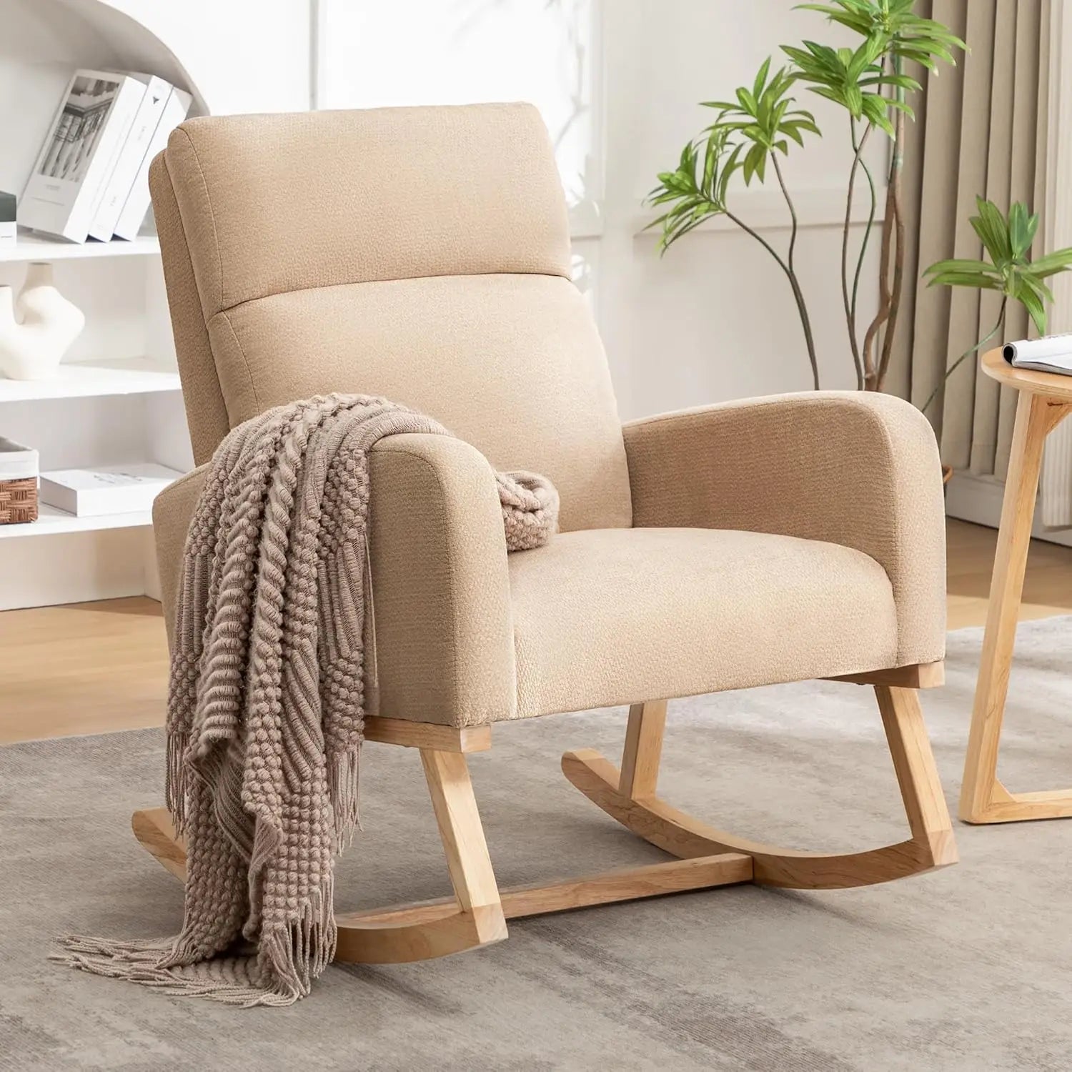 Rocking Chair, Sherpa Armchair with High Backrest
