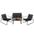 Patio 4-Piece Table Set, Metal Frame Lumbar Support, Mesh Backrest Sectional