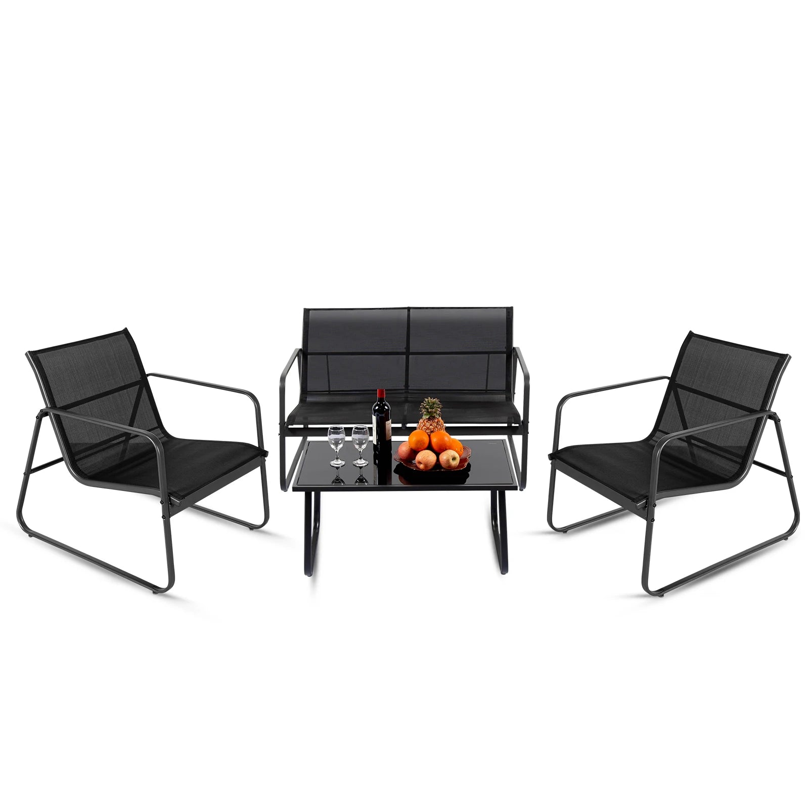 Patio 4-Piece Table Set, Metal Frame Lumbar Support, Mesh Backrest Sectional