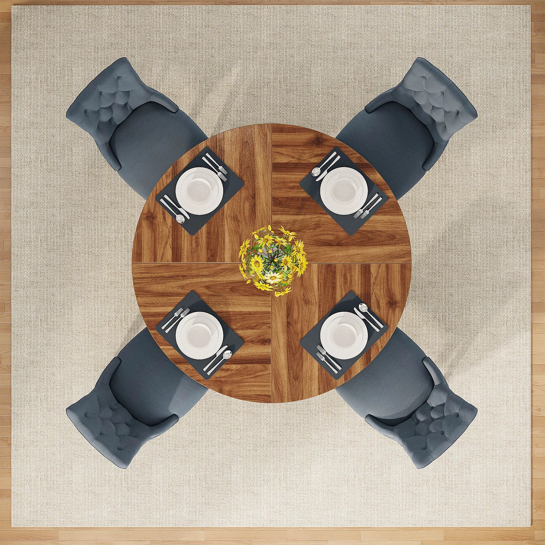 Round Dining Table, 4, 47IN Small Dinner Table
