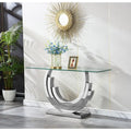 47IN Silver, Clear Glass Console Ring Mirrored Stainless Steel Base