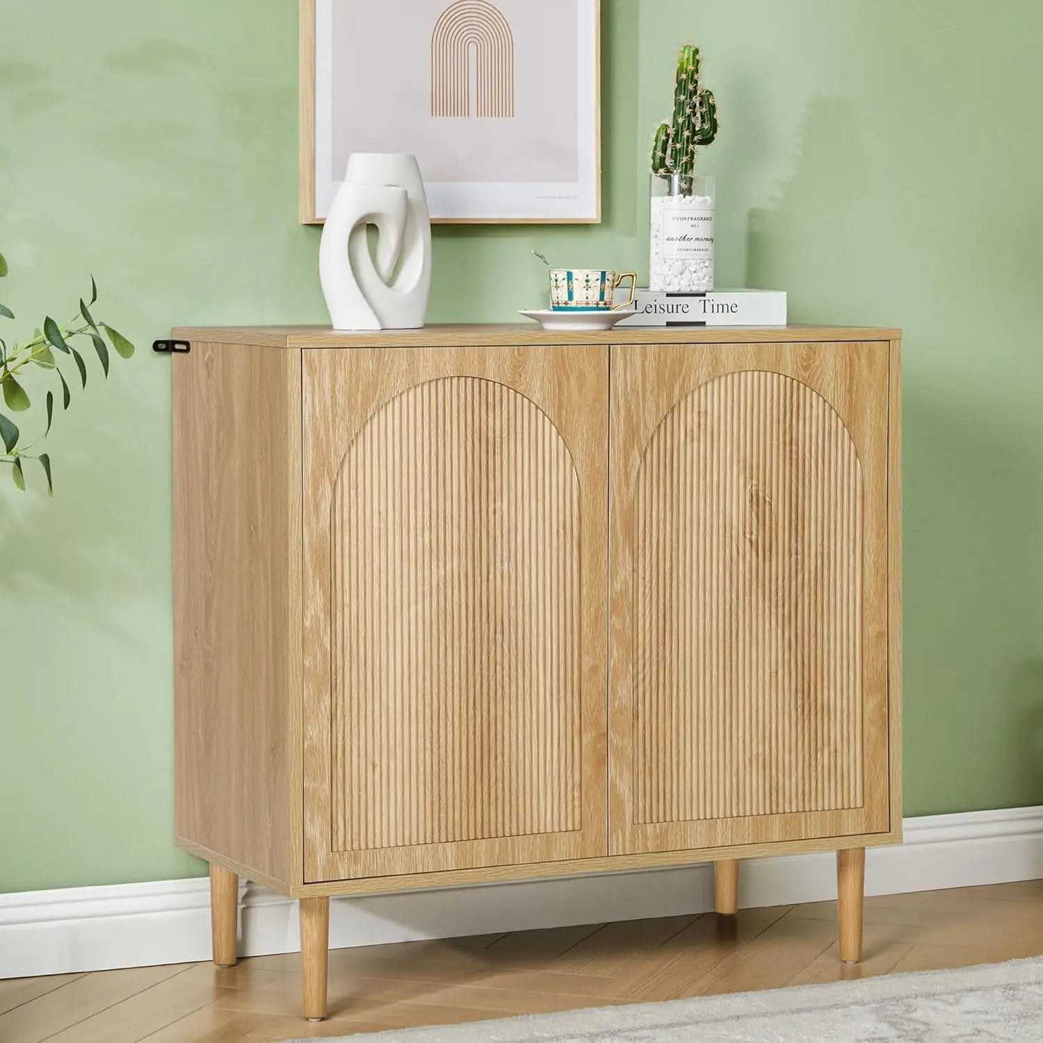 63" Fluted Buffet Cabinet Wood Arched Profile
