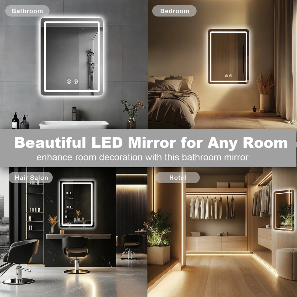 20x28 inch LED Mirror Vanity Backlit Lights DeFogging with Demister