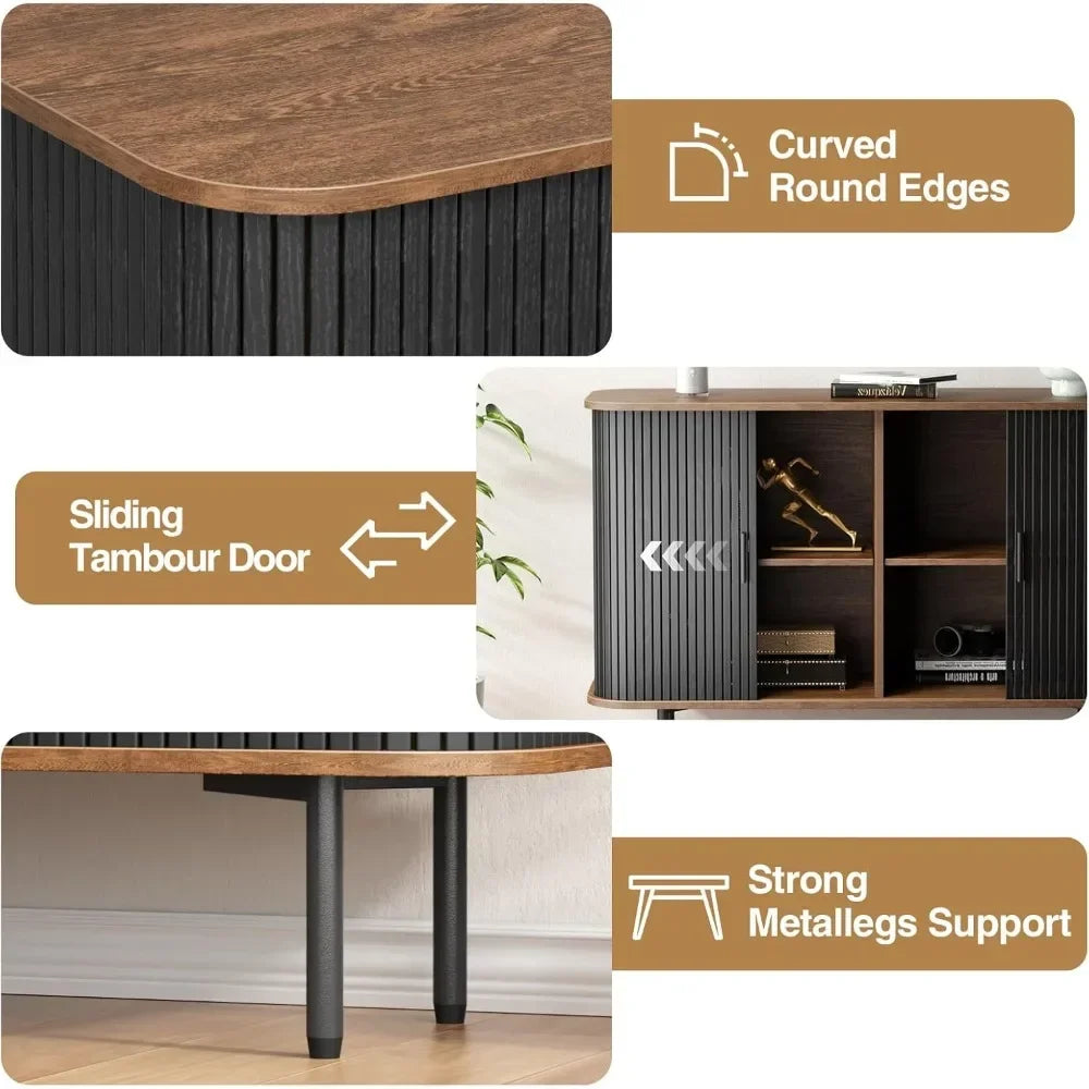 47''w x 32''h fluted sideboard storage console credenza slatted sliding