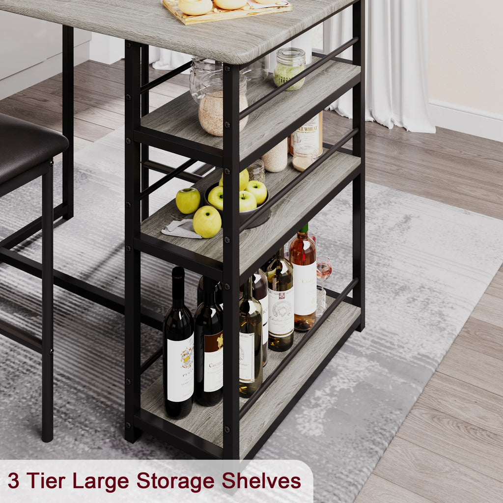 Dining Table Set, 3-Tier Shelves  with 2 Padded Chairs