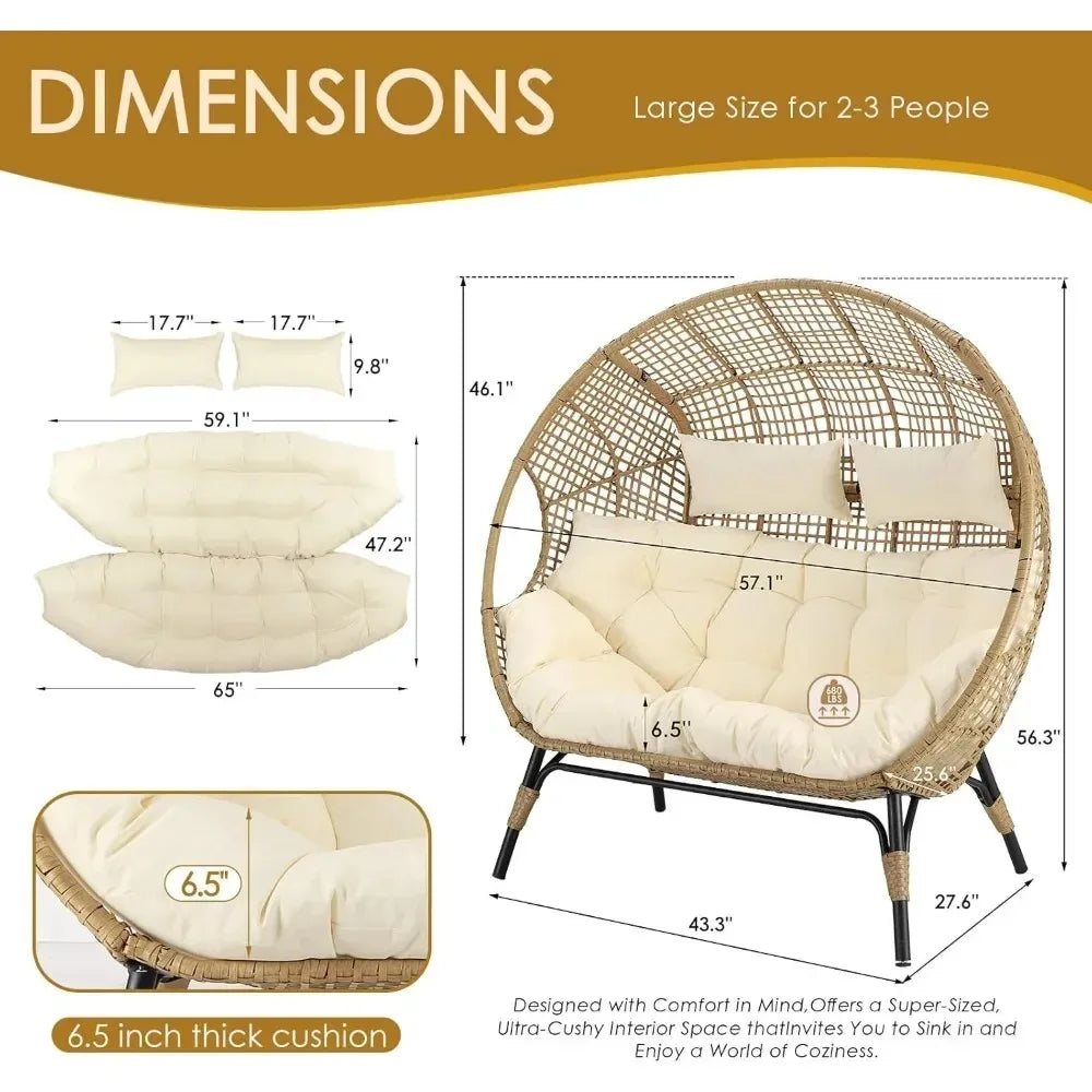 Indoor/Outdoor Stationary Double Egg, 6.5IN Padded Cushions, 680 lbs.