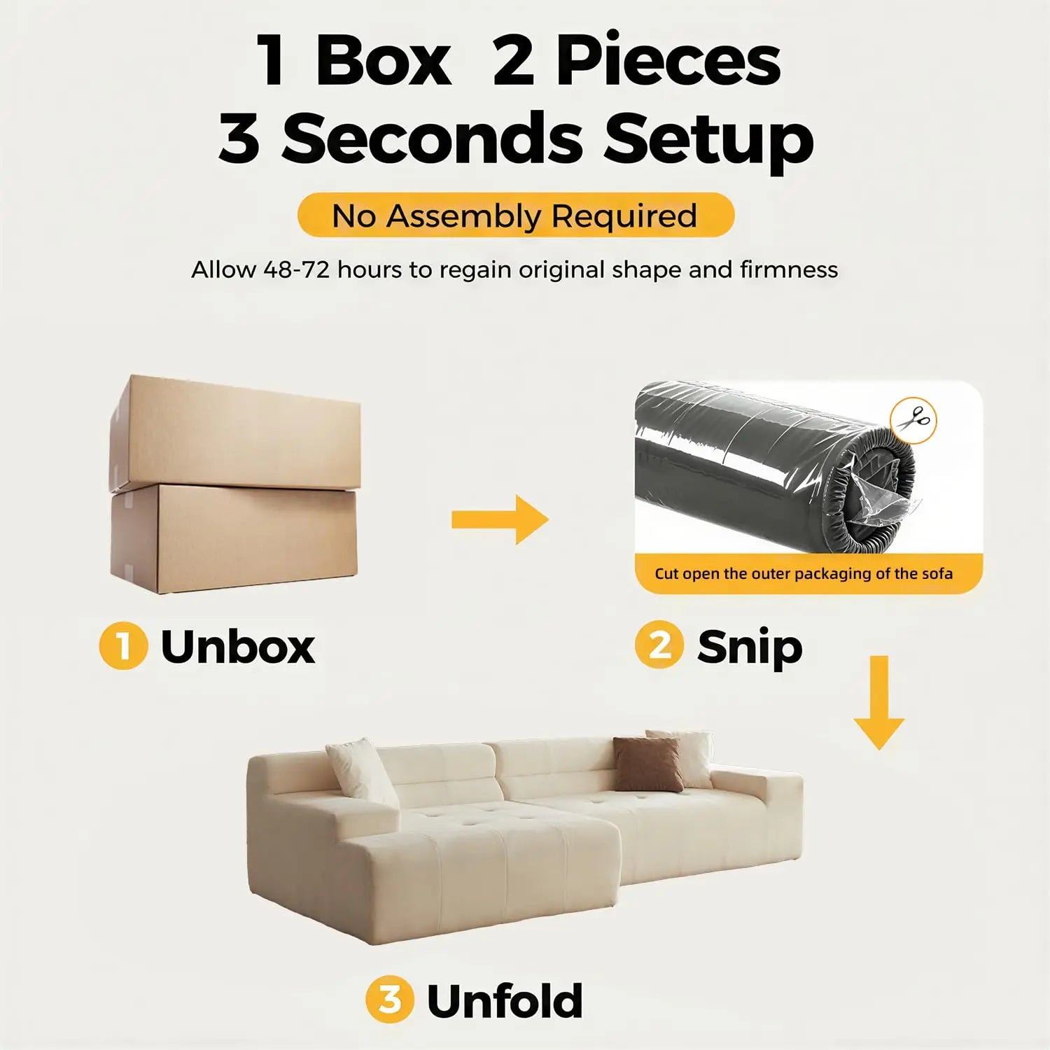 120" Tufted L-Shape Sectional Sofa Deep Seat Oversized Chaise, White