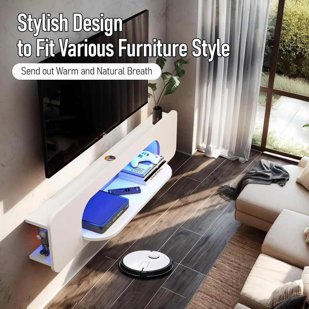 Floating TV Stand LED Lights, 58'' Wall Mounted , 1 Open Shelf