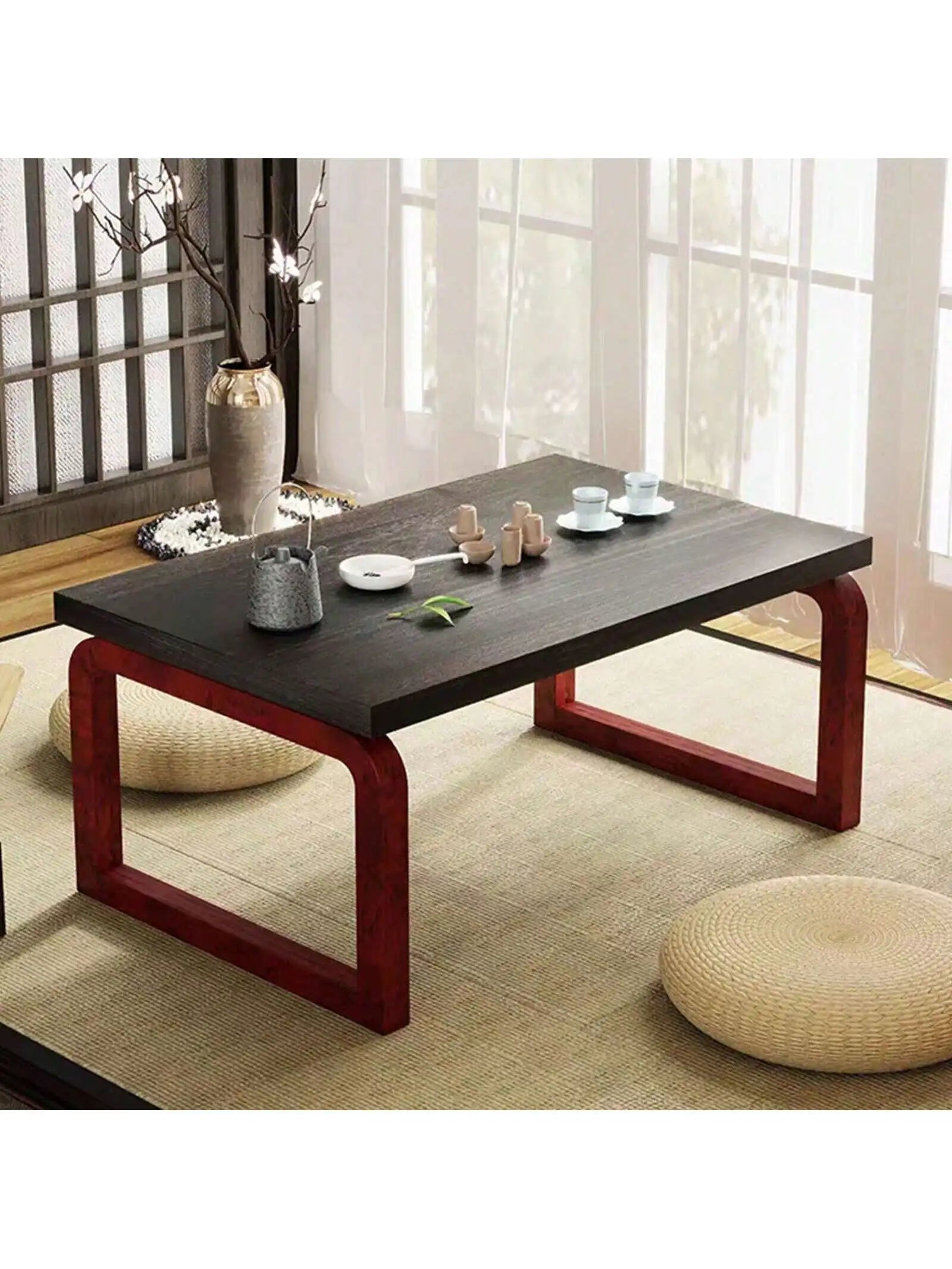 Brown Wooden Folding Coffee Table - Versatile Low Tea Table