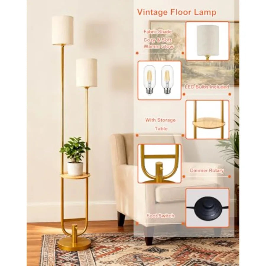 63Inch 2-Light Floor Lamp Dimmable Gold 5Lbs Heavy Base