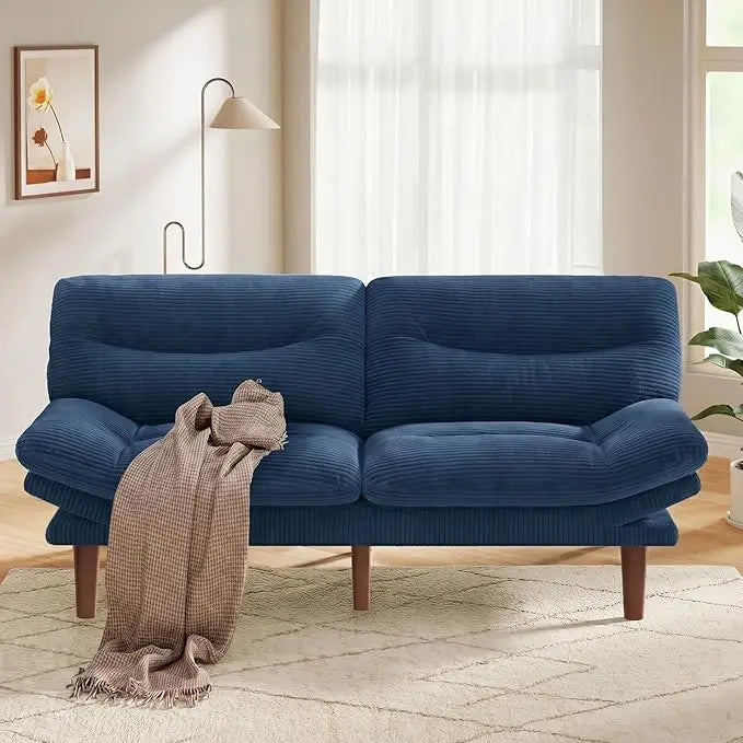 Futon Sofa Bed, 66IN Corduroy Recliner Sleeper, Adjustable Backrest, Armrests