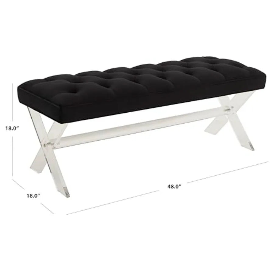 SAFAVIEH Couture Collection 48" Tourmaline Black Velvet Tufted, Acrylic X-Leg