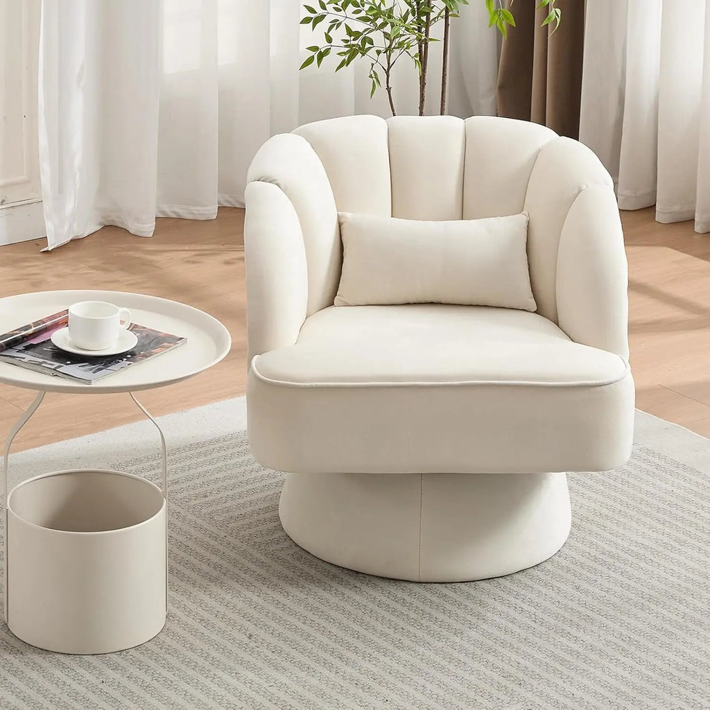 360° Swivel Barrel Armchair with Striped Backrest, Plush Padding Velvet