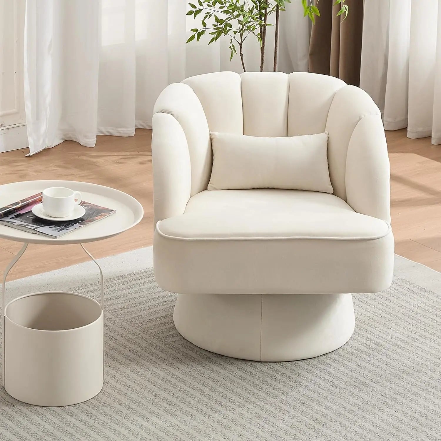 360° Swivel Barrel Armchair with Striped Backrest, Plush Padding Velvet
