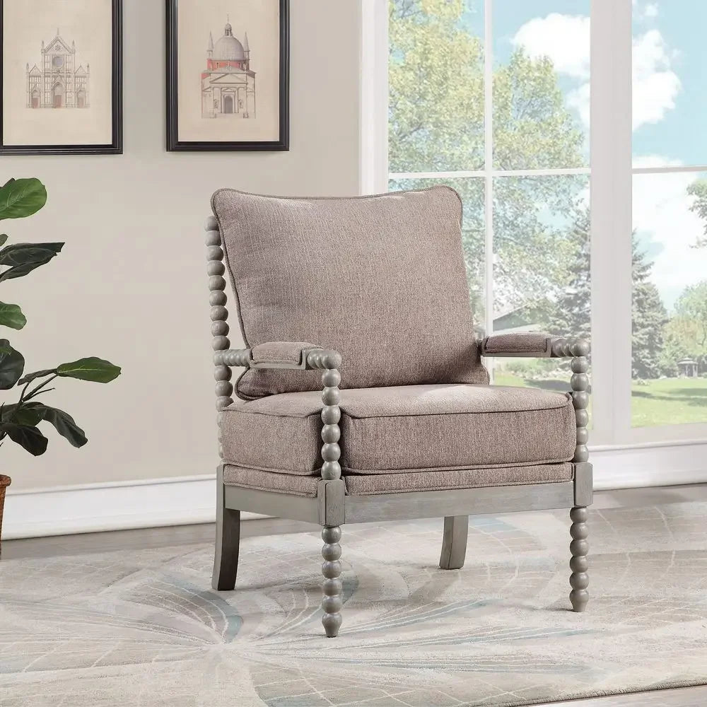 Spindle Accent Chair, Padded Spring Seat, Brushed Grey Base, Dolphin Beige Fabric