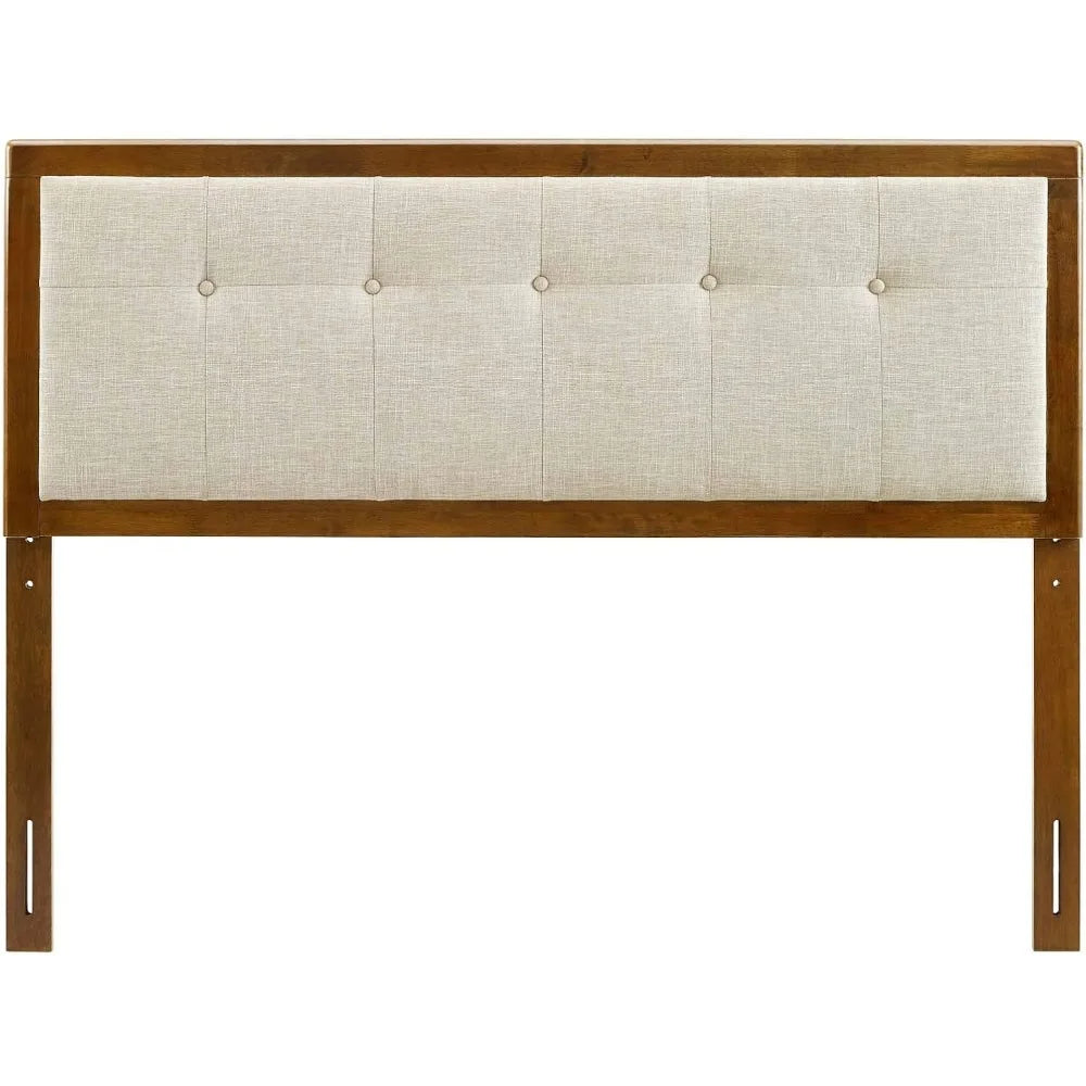 Modway Draper Tufted Full Fabric Wood Headboard in Walnut Beige
