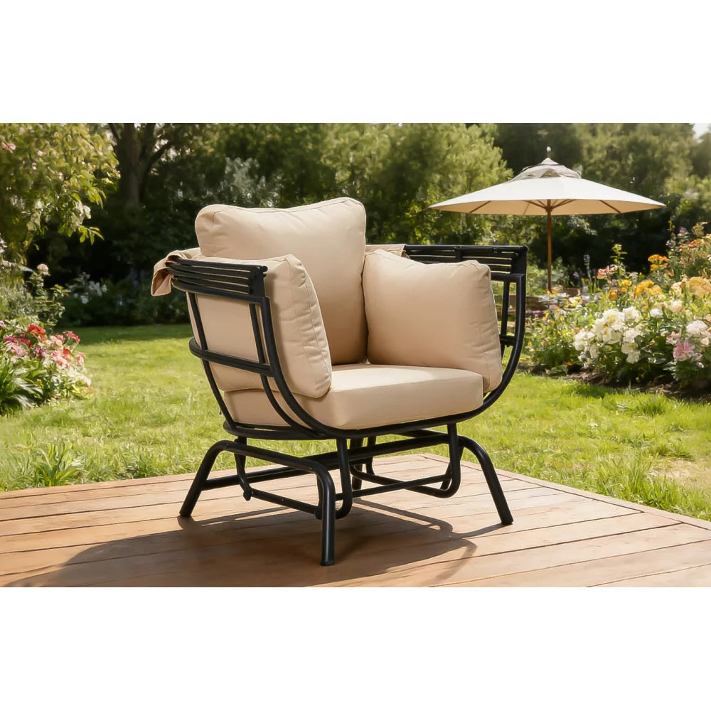 Luxury Egg Chair - Powder-Coated  Steel Frame w/Polyester Cushion, Retractable Canopy