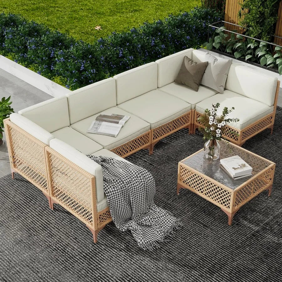 Patio Furniture Wicker Sectional Set for Backyard Relaxation Boho Style