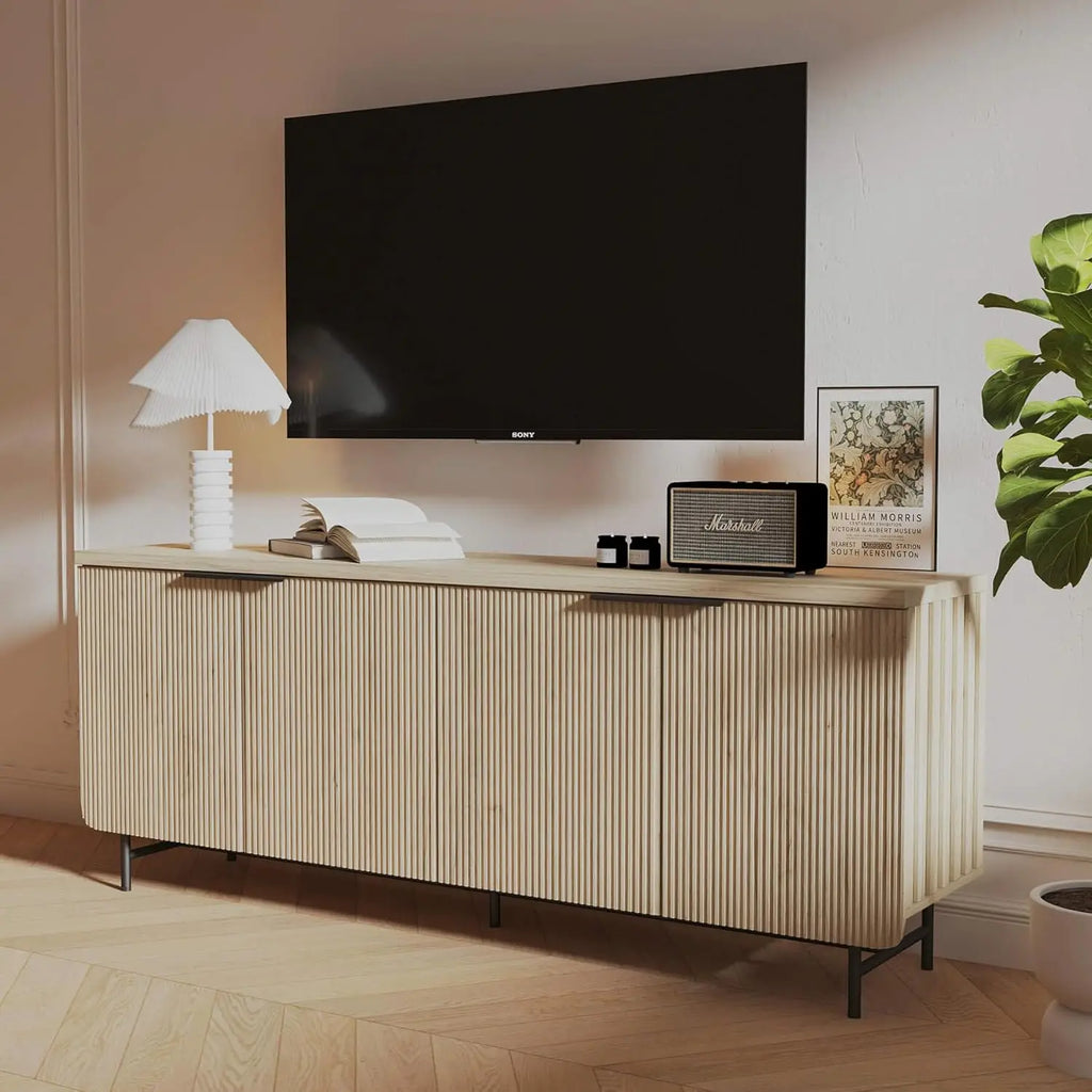 68in Mid-Century Fluted Entertainment Center for 55-75in TV, Storage Cabinet