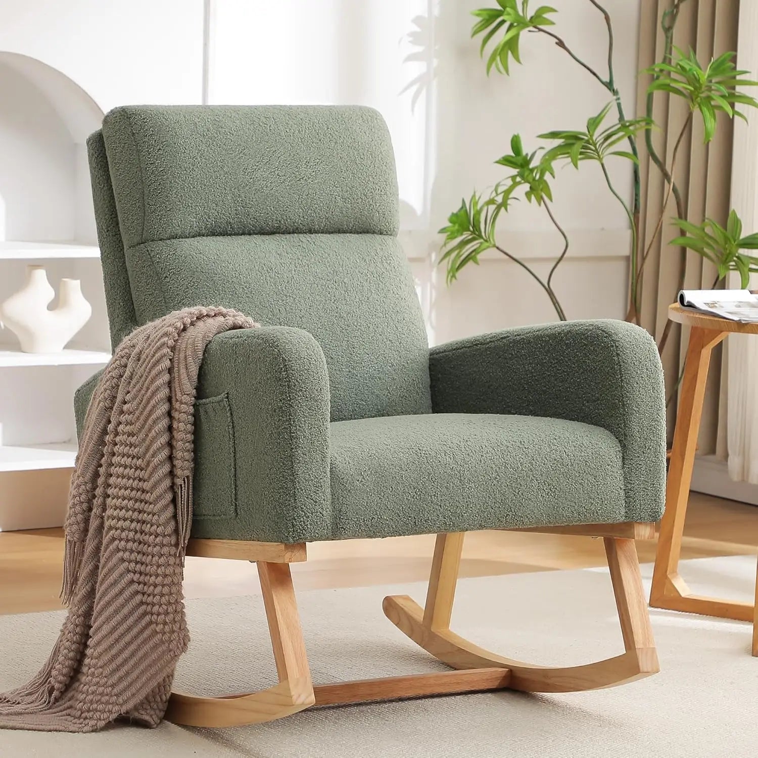 Rocking Chair, Sherpa Armchair with High Backrest