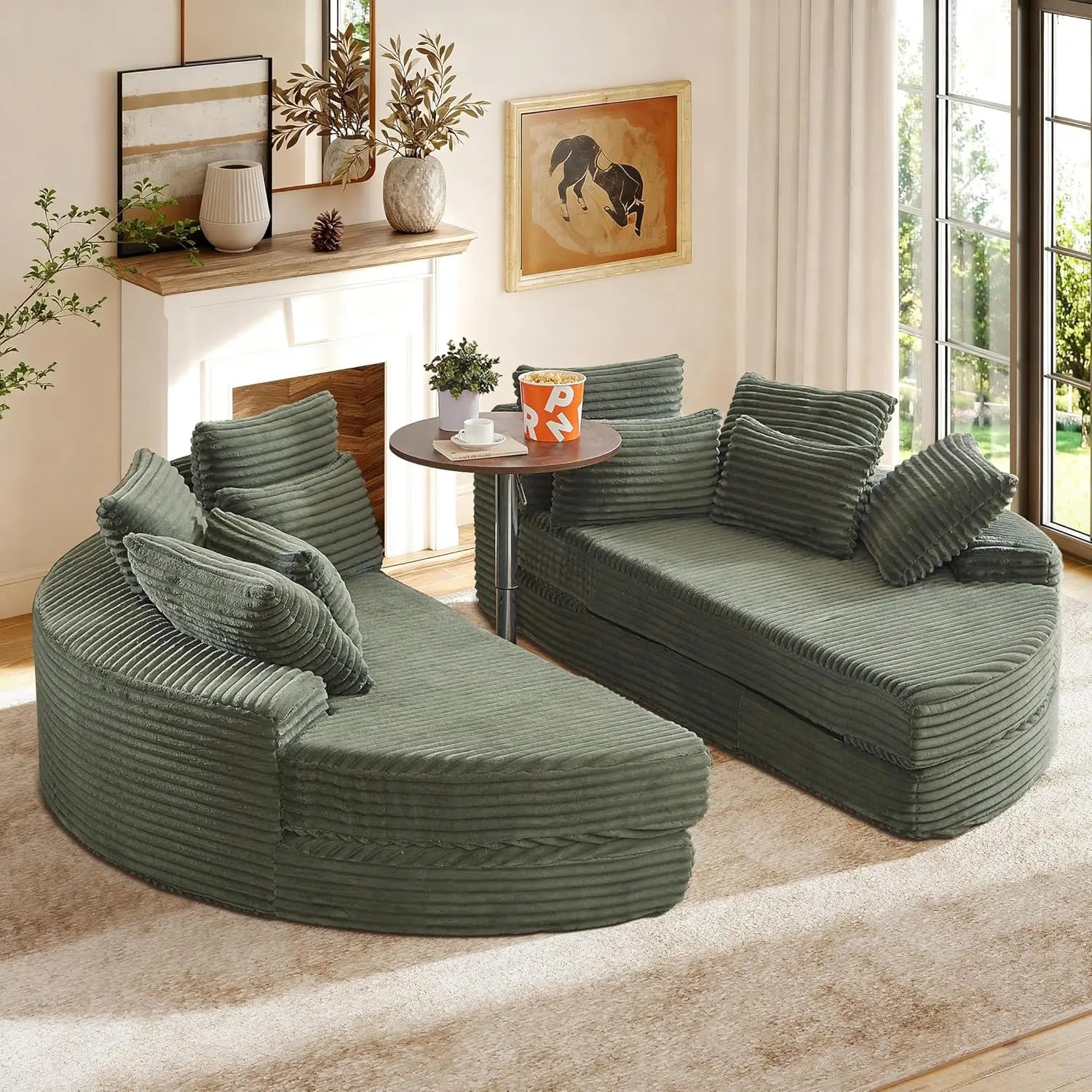 78.5IN Oversized Round Chaise Lounge, Upholstered Corduroy Boneless Sofa