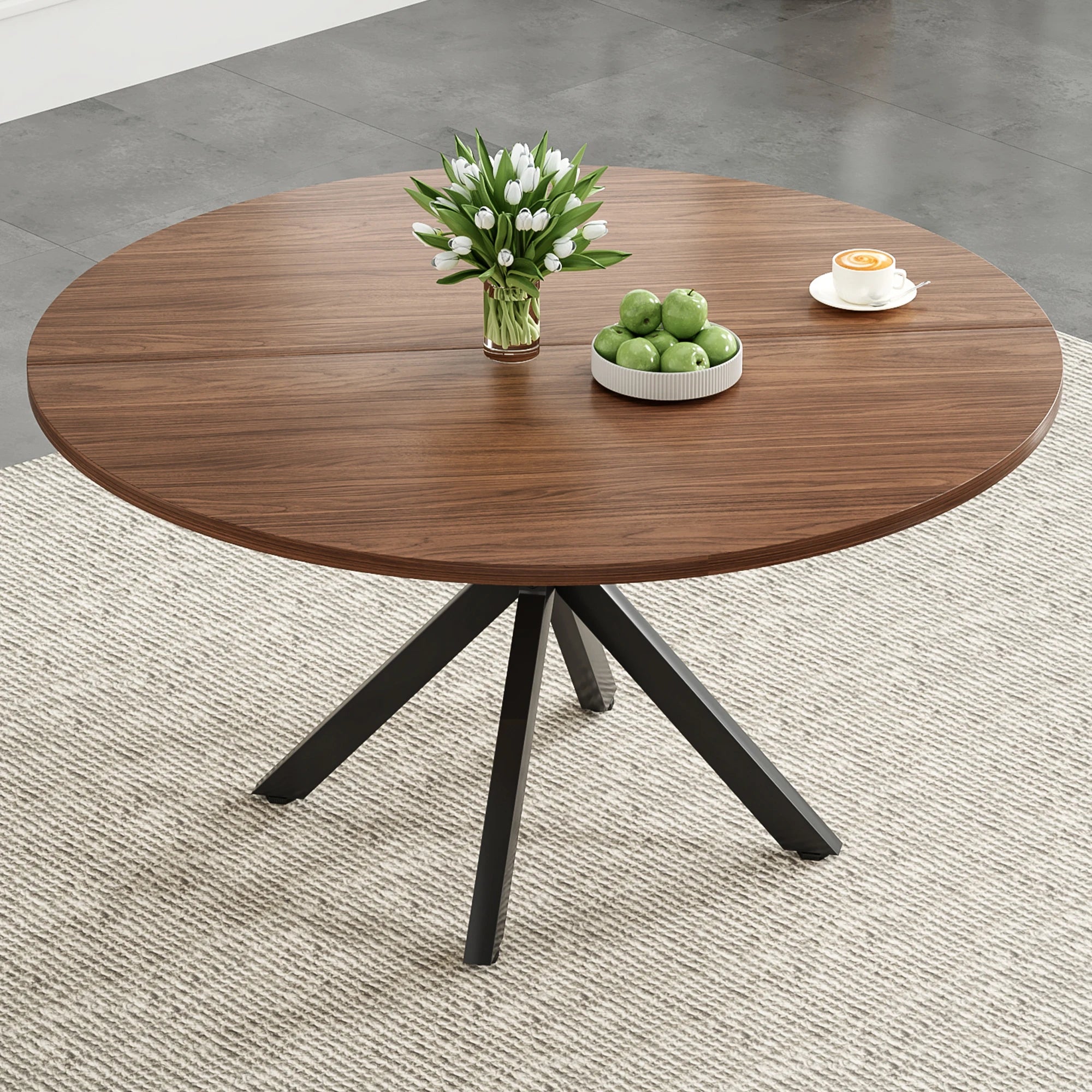 47.2" Solid Wood Farmhouse Round Dining Table for 4-6 People