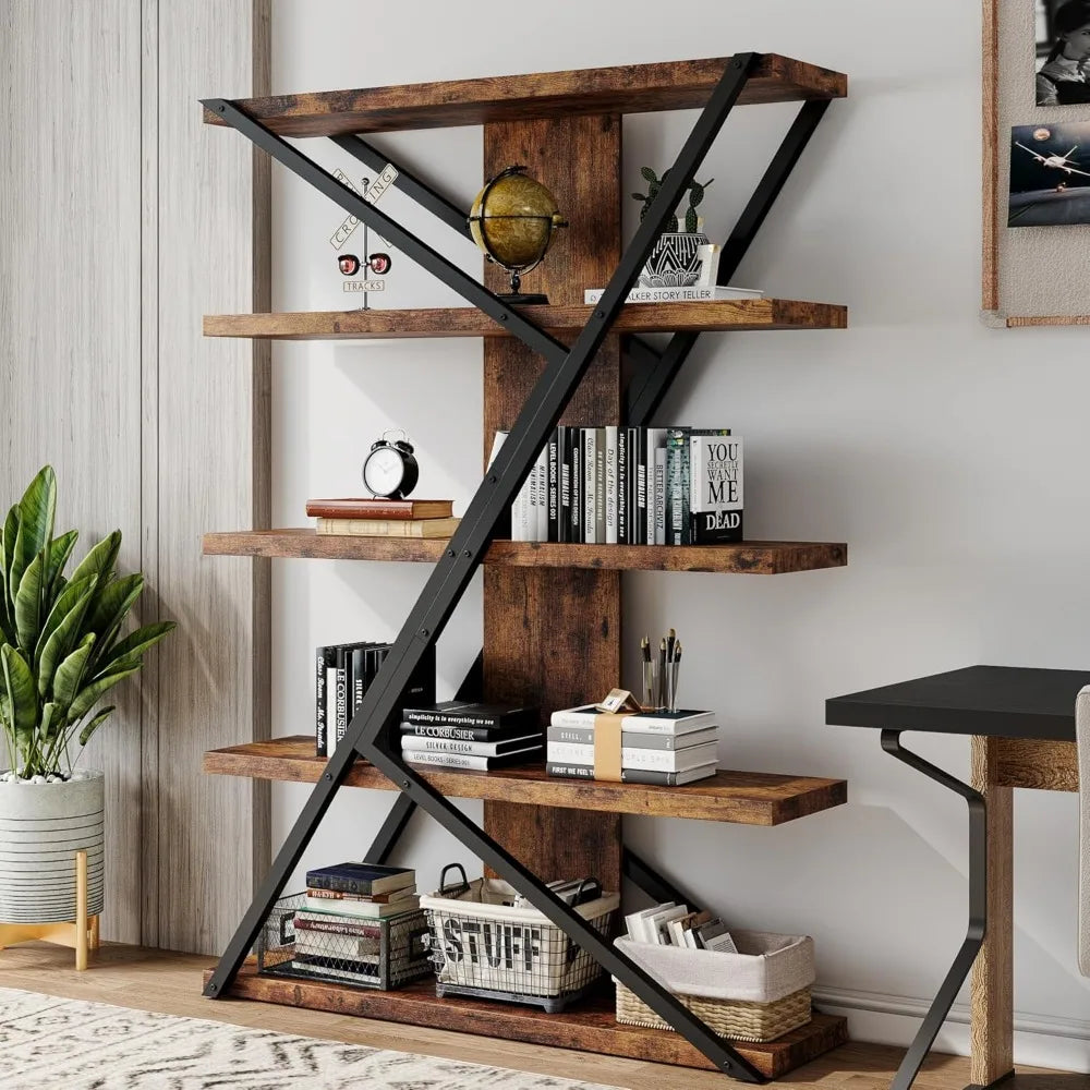 47.2IN 5-Tier Wood Display Bookshelf, 30mm Thick Board