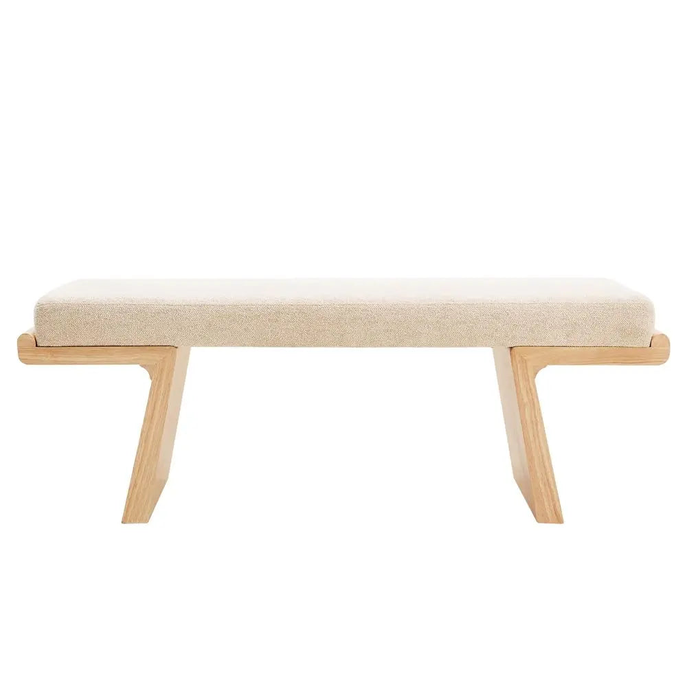 Natural Wood Upholstered Bench, End of Bed Ottoman, Padded Seat