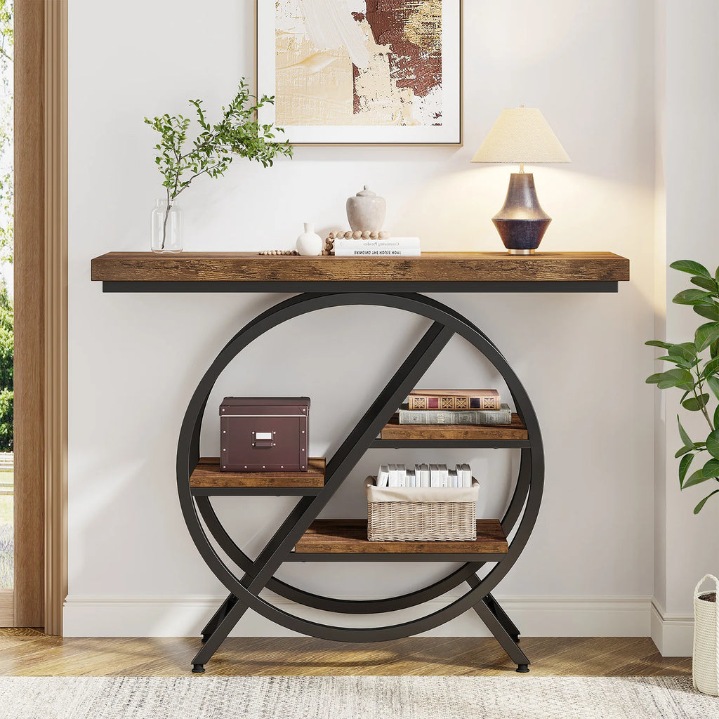 39.4IN Console Table, Thickened Tabletop, 4- Tierl Narrow Sofa Table