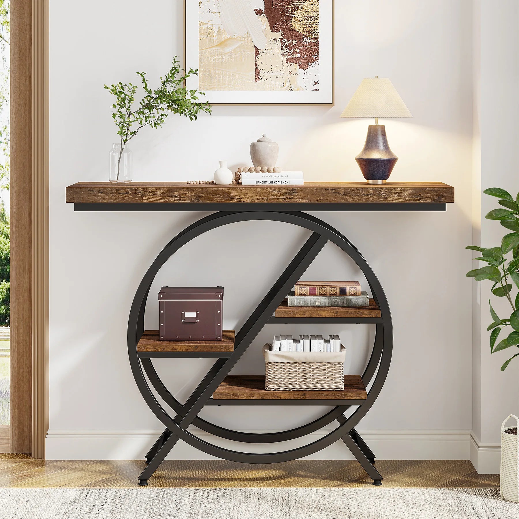 39.4IN Console Table, Thickened Tabletop, 4- Tierl Narrow Sofa Table