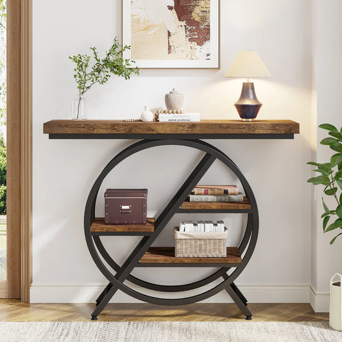 39.4IN Console Table, Thickened Tabletop, 4- Tierl Narrow Sofa Table