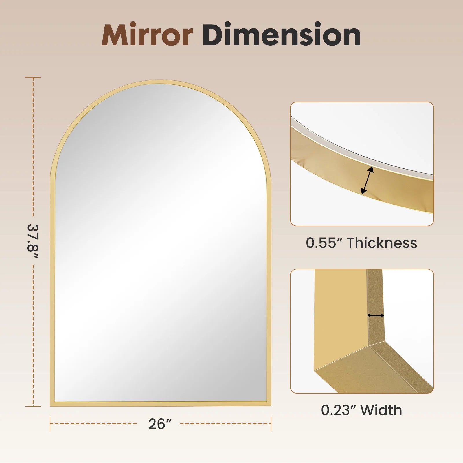 26"x38" Arched Metal Framed Mirrors for Wall Hanging