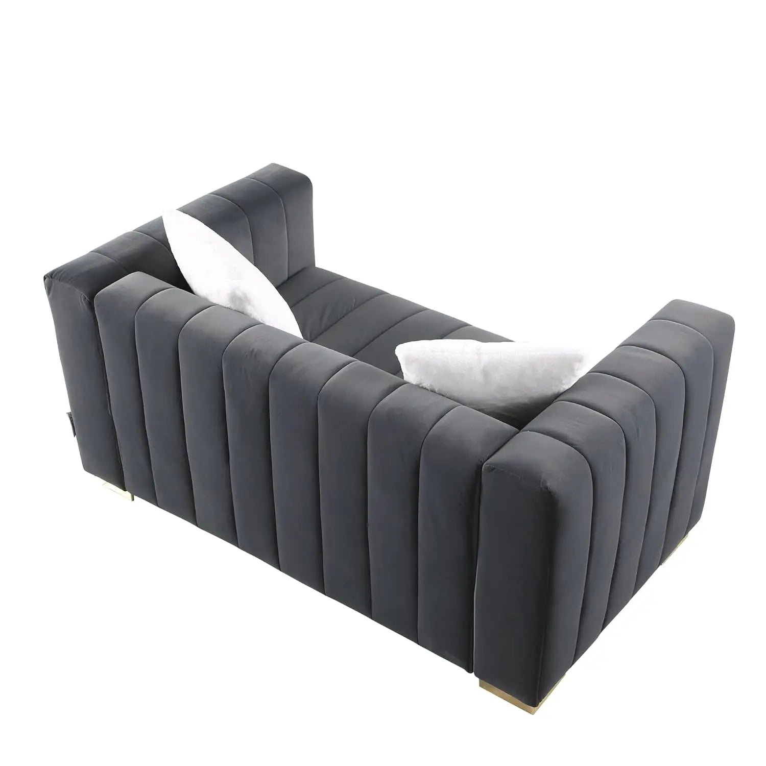 63'' Velvet 2-Seater Loveseat Metal Base Legs 2 Pillows